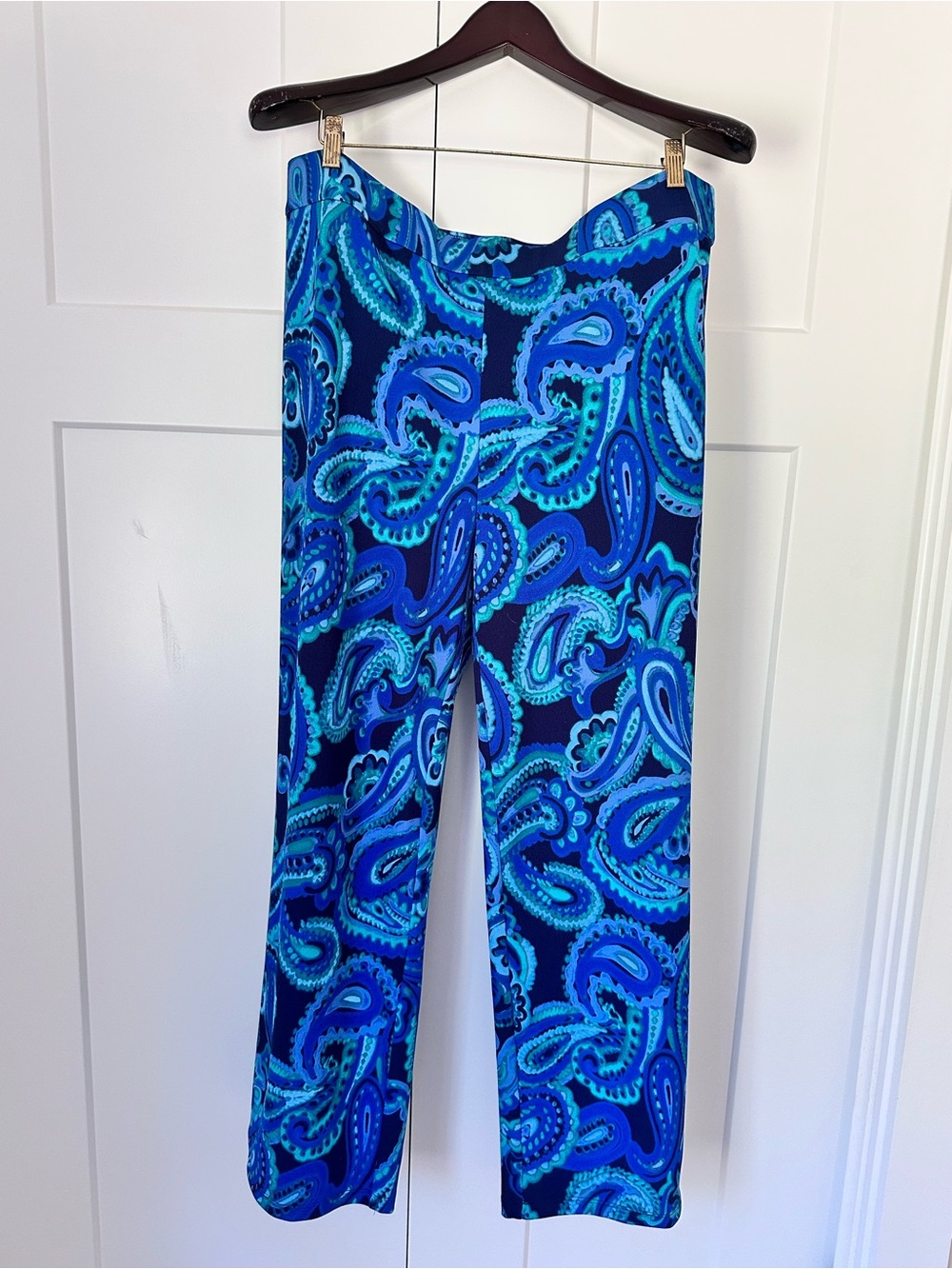 Isaac Mizrahi Live! Blue Green Paisley Patterned Pants Plus